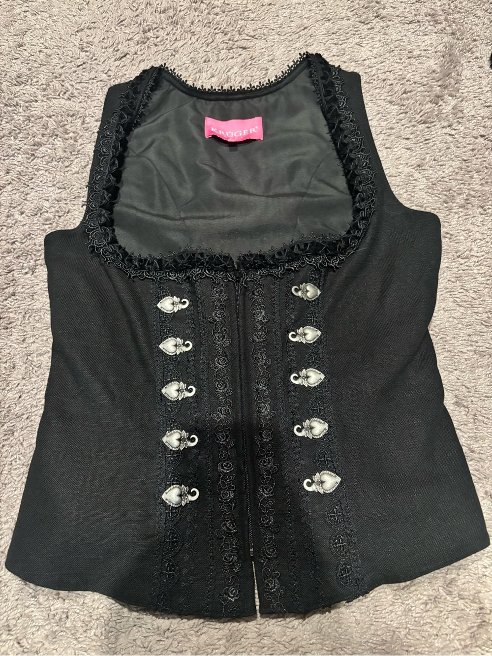 Kruger Black Lace-Trim Corset-Style Crop Top